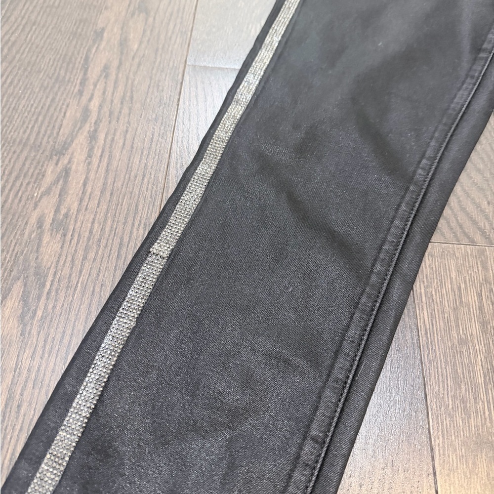 Articles of Society Black Coated Skinny Jeans with Rhinestone Side Stripe - Picture 2 of 7